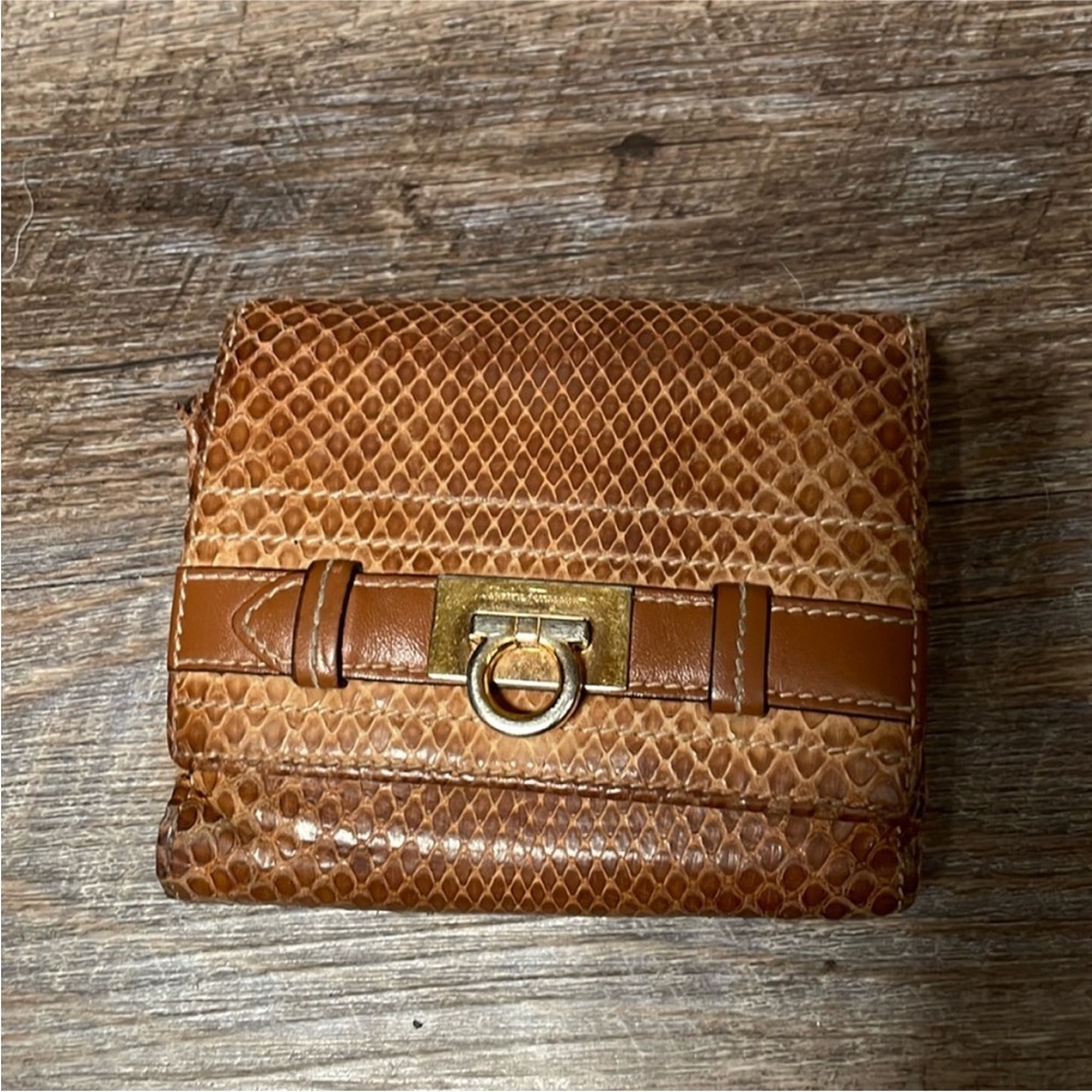 Salvatore Ferragamo Exotic Python Snakeskin Gancini tri fold wallet